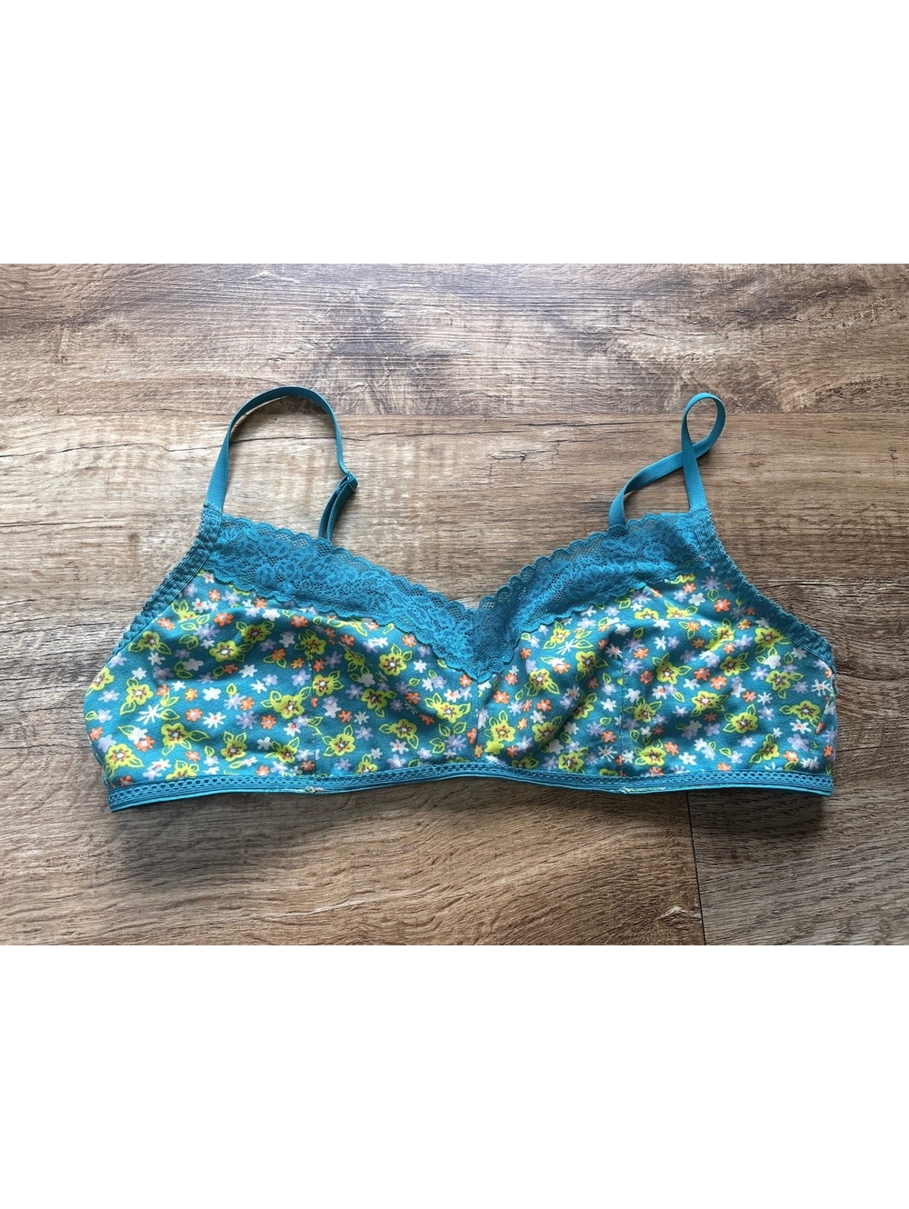 Savage X Fenty Floral Print Lace Trim Bralette Size XL Teal Green